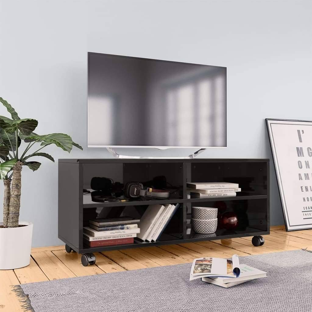 vidaXL TV Cabinet with Castors High Gloss Black 35.4x22x13.8x22x13.8x22 Chipboard