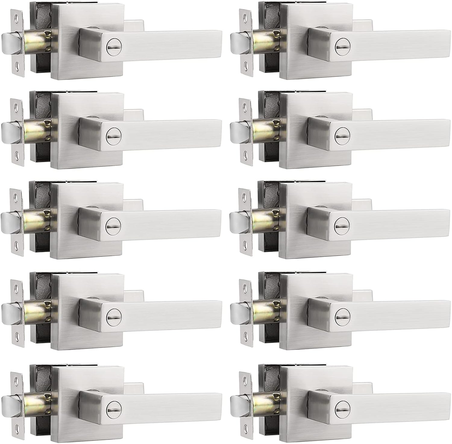 Probrico Bed/Bath Door Levers Wave Style Handles in Satin Nickel Wholesale Privacy Door Locks (10 Pack)