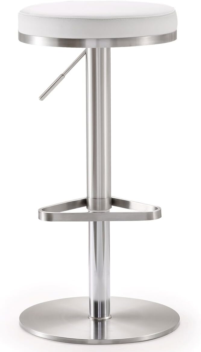Tov Furniture The Fano Collection Adjustable Height Backless Swivel Stainless Steel Metal Industrial Bar Stool, White
