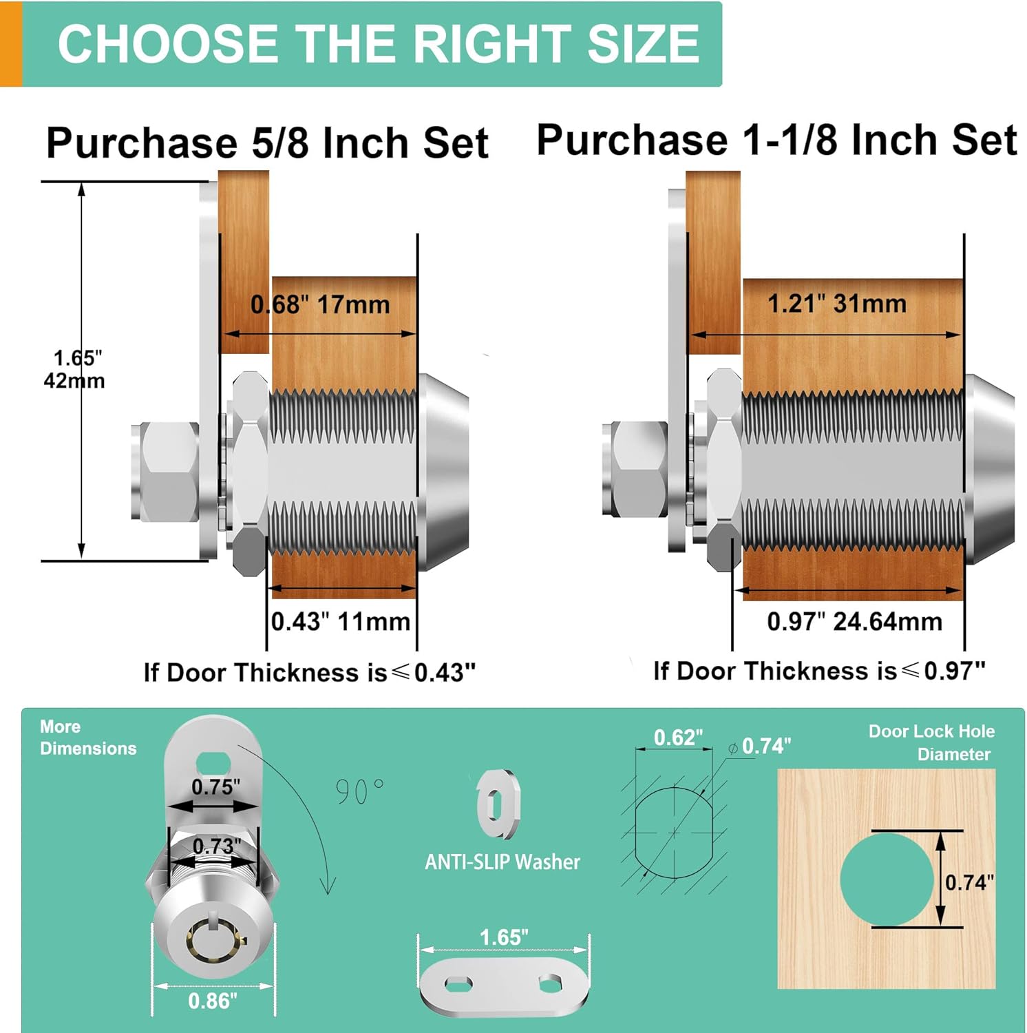 6 Pack Upgraded Cam Lock RV Storage Locks, Keyed Alike 1-1/8 Inch Cabinet Locks for RV Storage Door Tool Box Drawers, Secure Door Files and Drawers Locks, Zinc Alloy