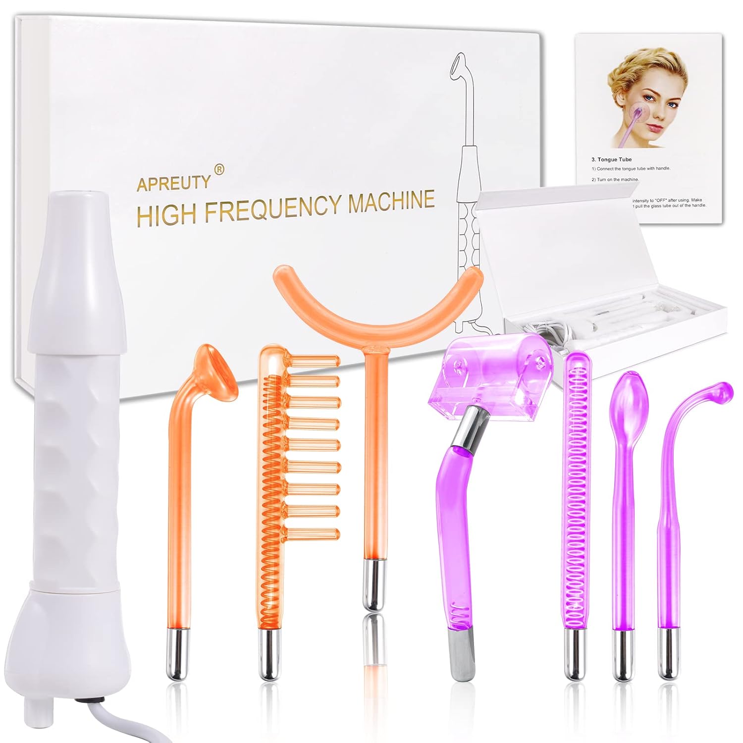 High Frequency Machine, APREUTY 7 in 1 Portable Handheld High Frequency Wand Machine with 3 Pcs Neon & 4 Pcs Argon Wands