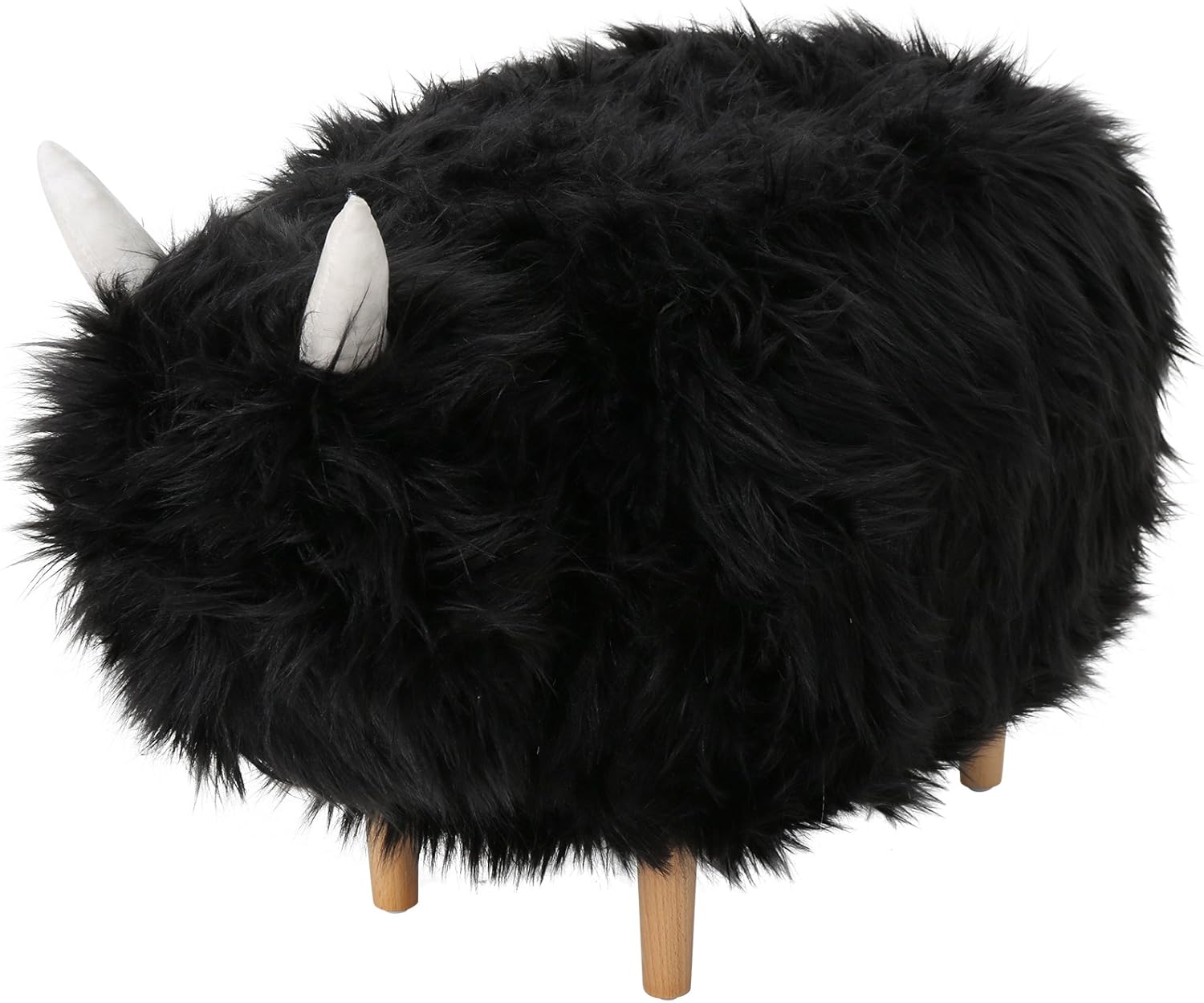 Christopher Knight Home Kamla Furry Yak Ottoman, Black, Natural Finish Pack of 2