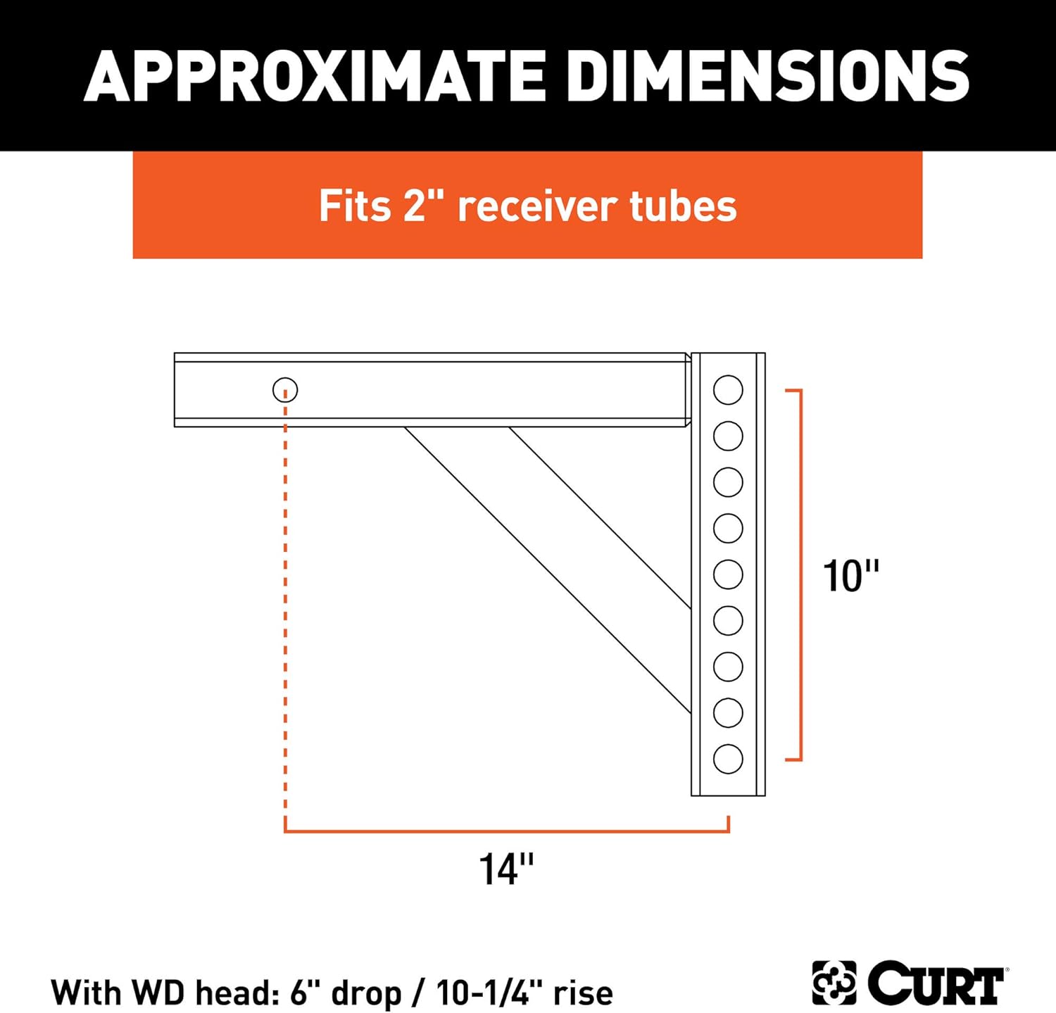CURT 17122 Replacement Weight Distribution Hitch Shank, 2-Inch Receiver, 6-Inch Drop, 10-1/4-Inch Rise