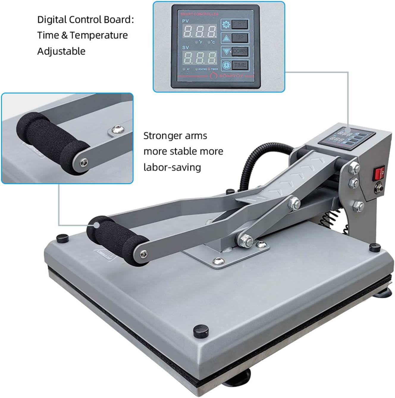 UOhost Heat Press Machine 15x15 inch Sublimation Heat Press Digital Industrial Quality Printing Transfer Heat Press Machine for T-Shirt，Silver