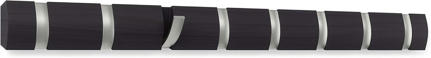 Umbra Flip Wall Mounted Floating Rack &ndash; Modern, Sleek, Space-Saving Hanger with Retractable Hooks to Hang Coats, Scarves, Purses and More, 8, Natural/Nickel