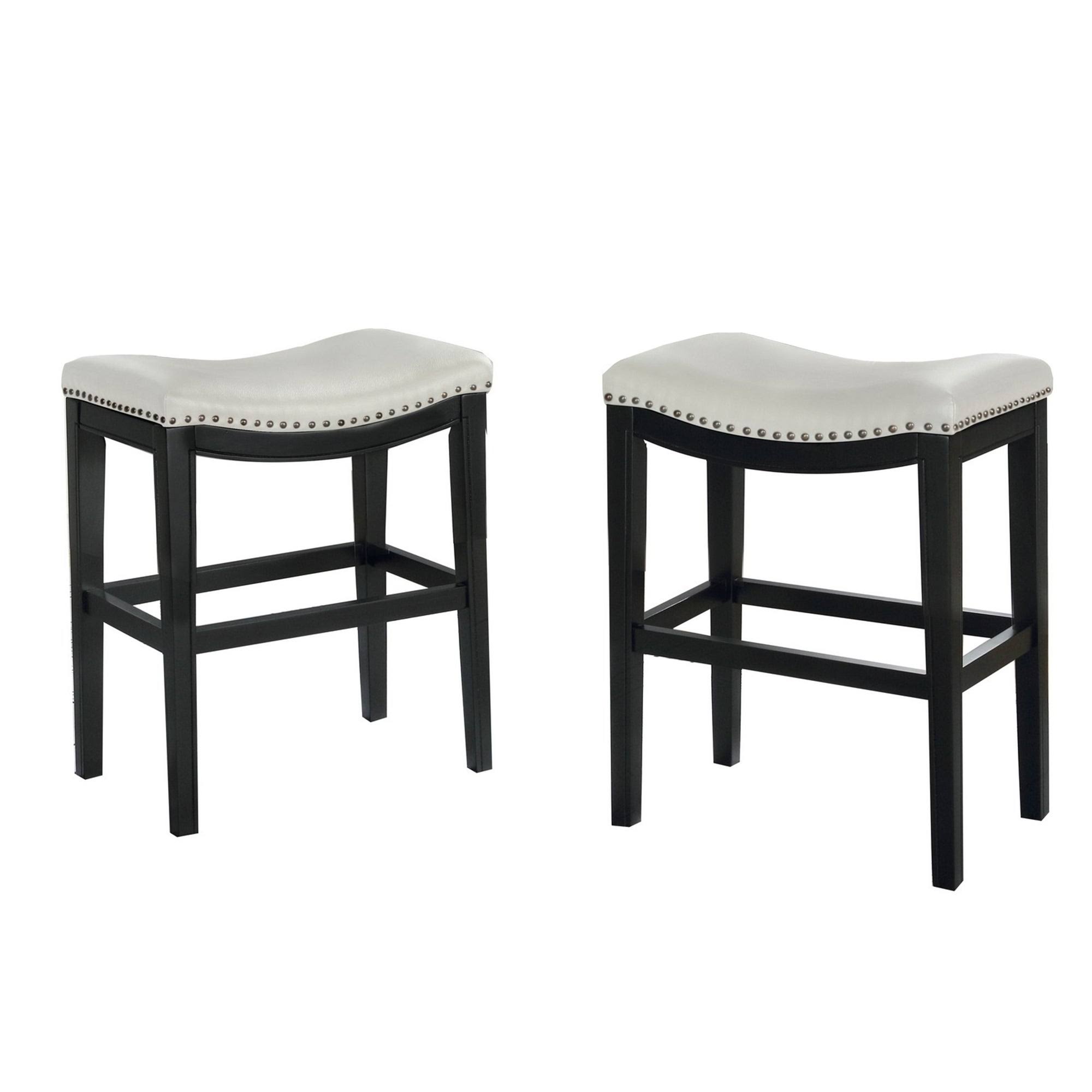 Benjara Wooden Counter Height Stool, Set of 2, Black and White