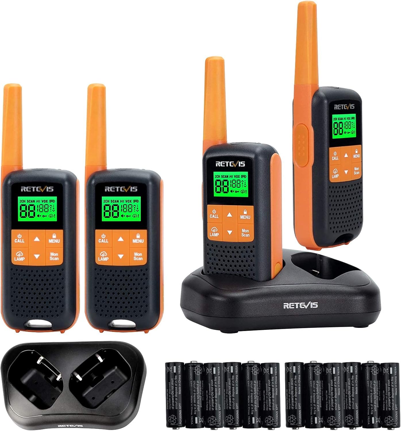 Retevis RT49 Walkie Talkie Adult Rechargeable,IP65 Water Resistant Two Way Radio Long Range,NOAA Weather Alert AA Battery Flashlight,2 Way Radio for Outdoor Cruise Camping(4 Pack)