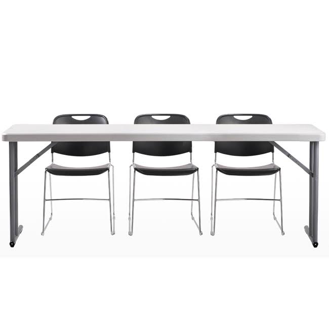 Plastic Resin Seminar Folding Table(18 x 72x22) with Three Stack Chairs by National Public Seating, 85XX/3-BT1872/1, 96477