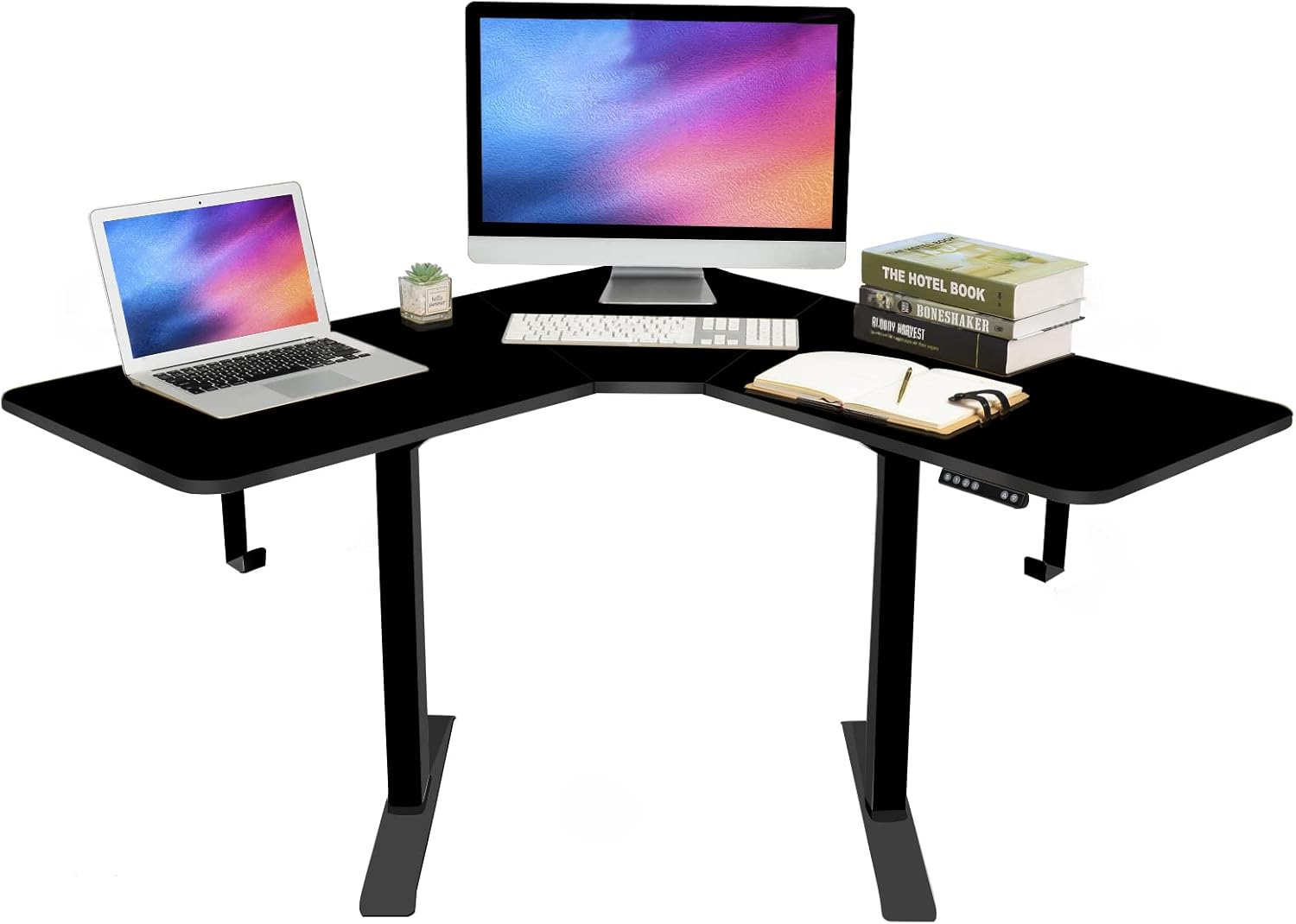L-Shaped Electric Standing Desk,48 Inches Dual Motor Electric Height Adjustable Corner Desk,L-Shaped Standing Desk with Splice Board,Home Office Desks Black Frame (Black)
