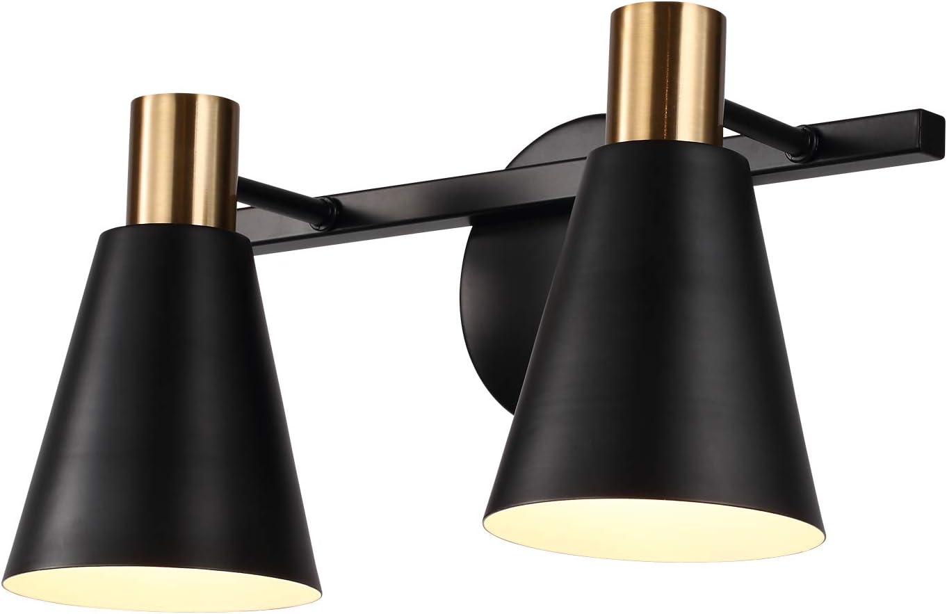 Hamilyeah 2 Light Bathroom Vanity Light Over Mirror, Rustic Wall Mount Lamp, Kitchen Light Fixtures, Matte Black and Gold Sconces Wall Lighting for Power Room Living Room Bedroom UL Listed