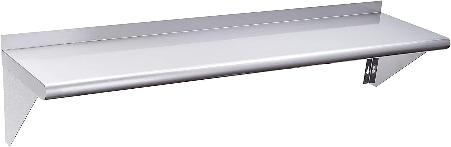 Stainless Steel Shelf 12 x 48 Inches, 280 lb, Commercial Wall Mount Floating Shelving for Restaurant, Kitchen, Home and Hotel Pack of 2