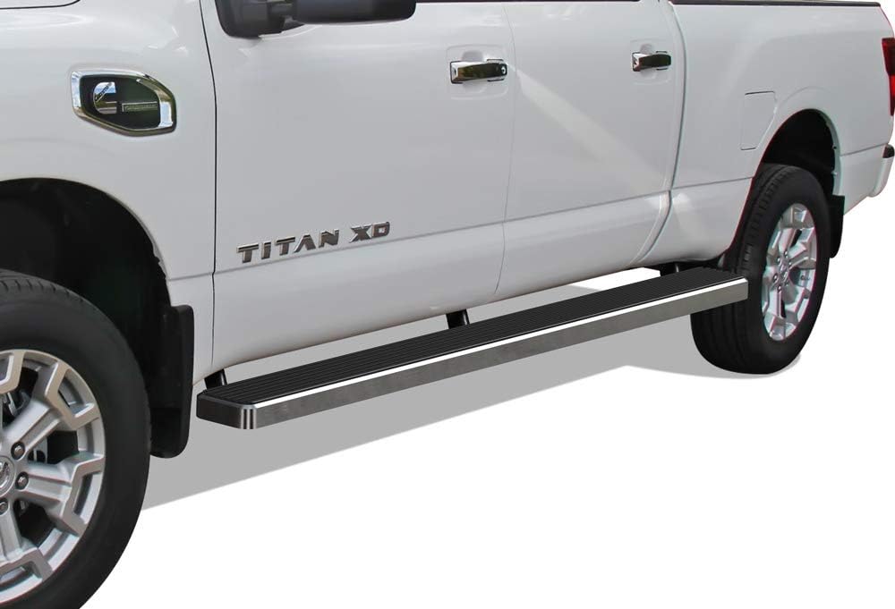 APS iBoard Running Boards (Nerf Bars Side Steps Step Bars) Compatible with 2004-2020 Titan Crew Cab Pickup 4-Door & 16-20 Titan XD (Black Powder Coated 4 inches)