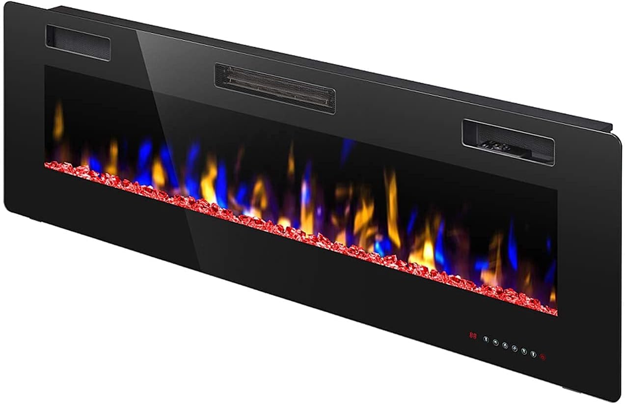 R.W.FLAME 42 inch Recessed and Wall Mounted Fireplace,Low Noise, Fit for 2 x 6 and 2 x 4 Stud, Remote Control with Timer,Touch Screen,Adjustable Flame Speed…