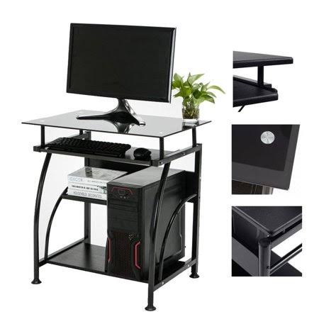 Ktaxon Office Desk Glass Top Corner Computer PC Desk Laptop Table Study Workstation, Black