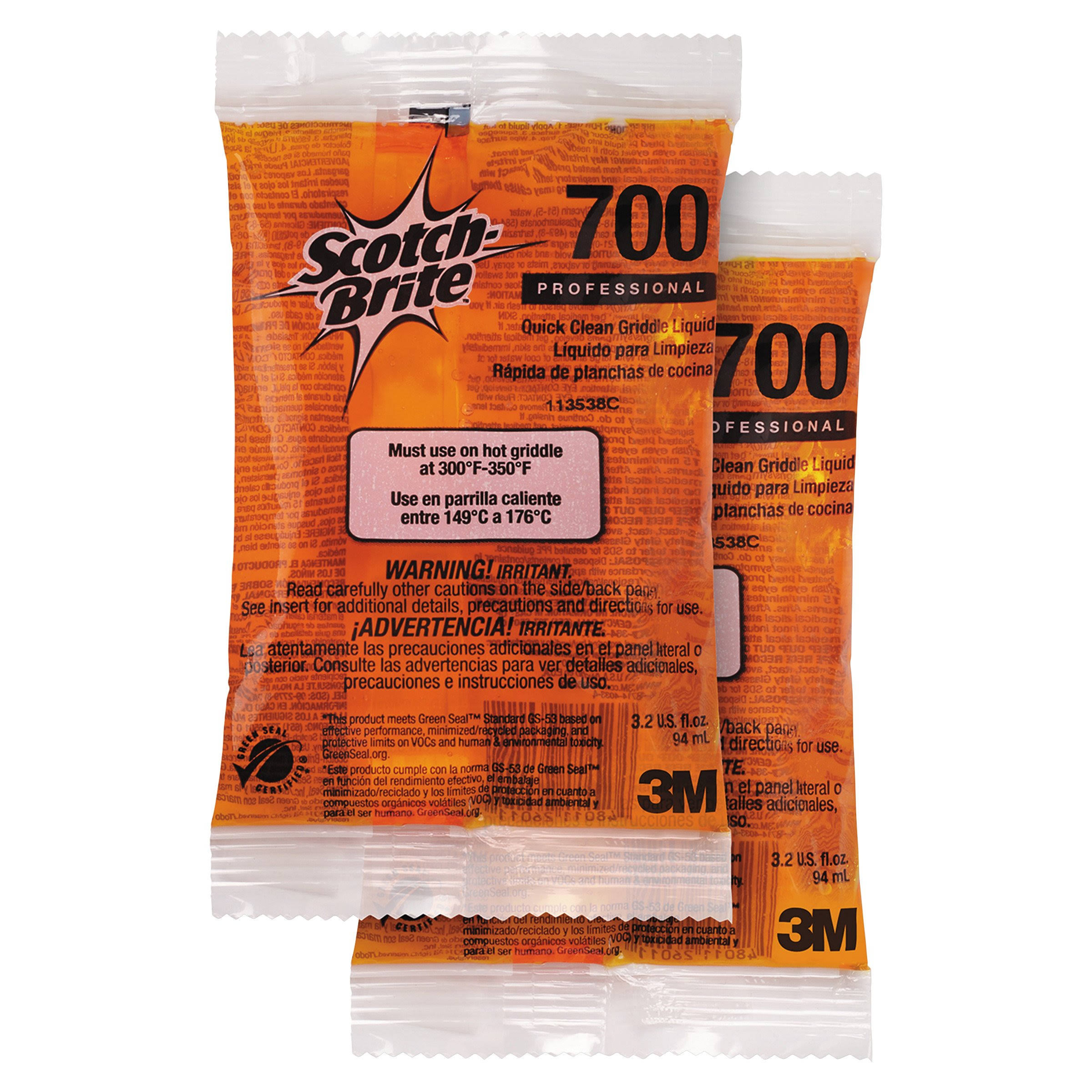 3M - MCO 29603 - Quick Clean Griddle Liquid, 3.2oz Packet, 40/Carton