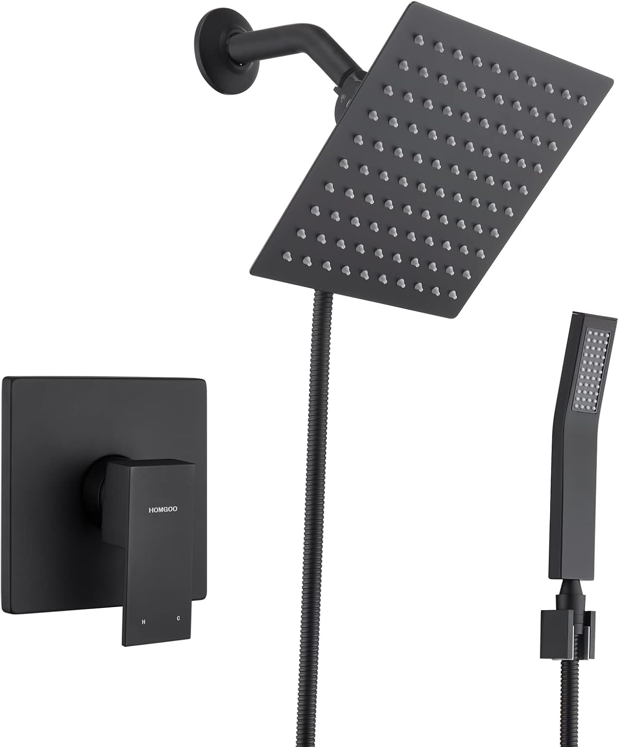 Shower System, Rain Shower Head with Handheld Shower,Shower Hose Combo Set Includes Wall Mount Suction Bracket, 3-Way Water Diverter Mount,Matte Black