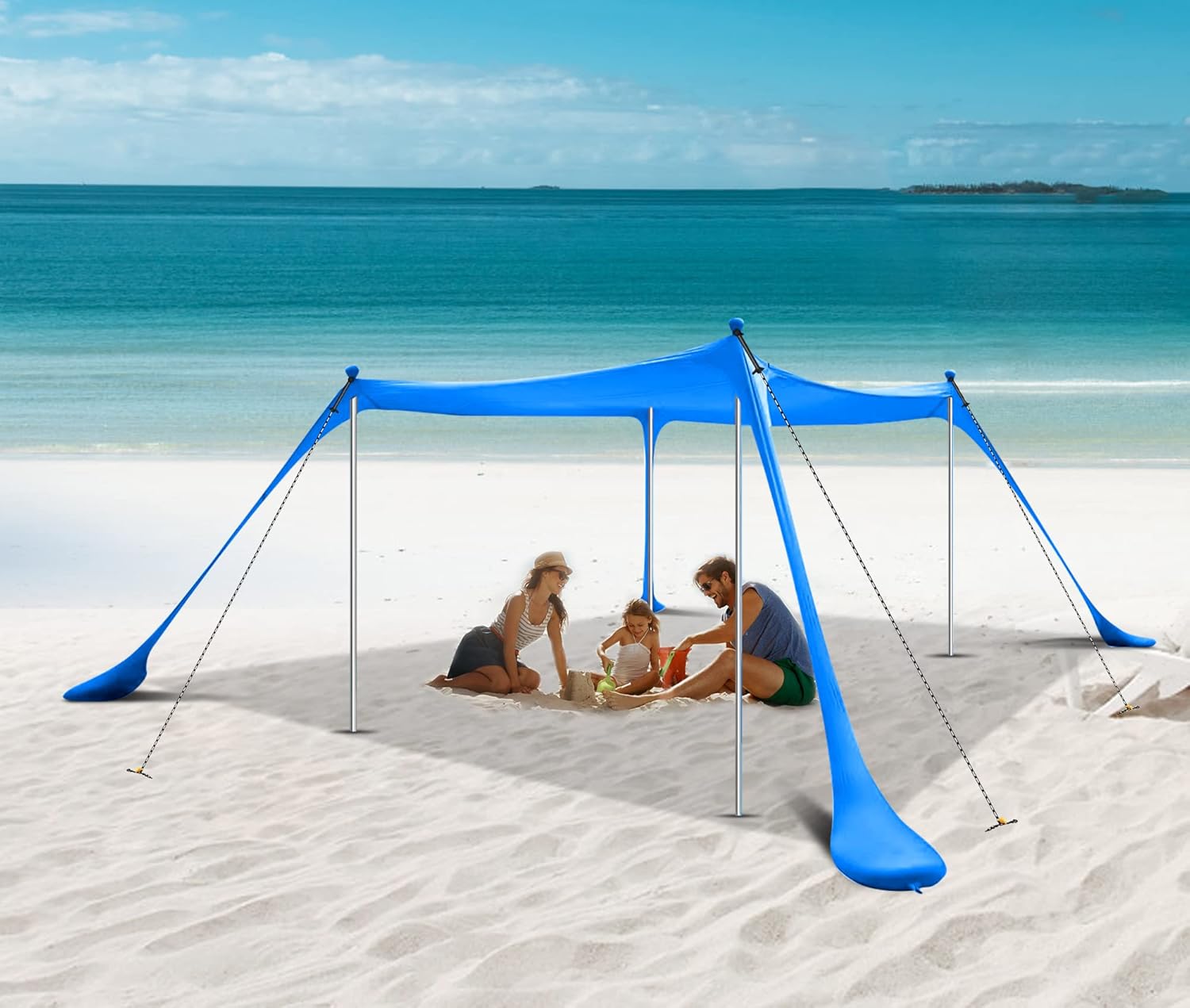Nice C Beach Tent Canopy, Sun Shelter, Pop Up Sunshade Portable 6.6Ft/10Ft UPF 50+ with Carry Bag, Sand Shovel, Aluminum Poles Umbrella Outdoor, Pool, Garden (10x10 FT 4 Pole, Blue)
