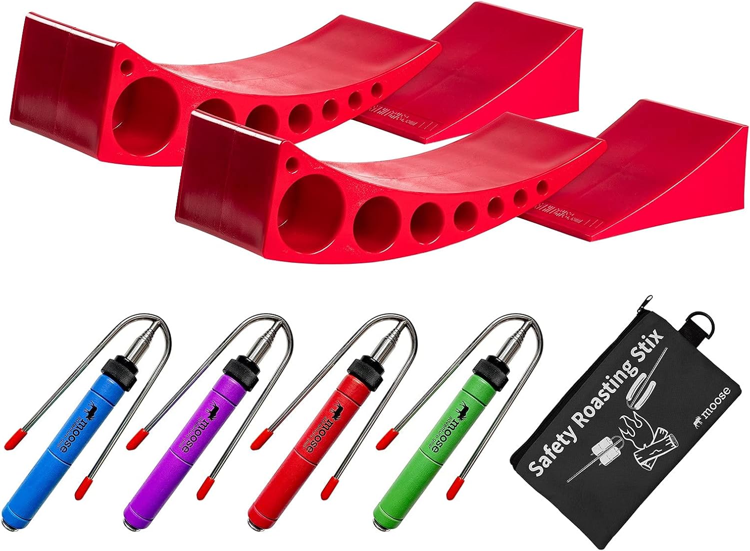 Andersen Hitches | RV Accessories | Camper Levelers w/Hot Dog Sticks 2-Pack of Camper Levelers with a 4-Pack of Roasting Stix | 3604x2 + 3277