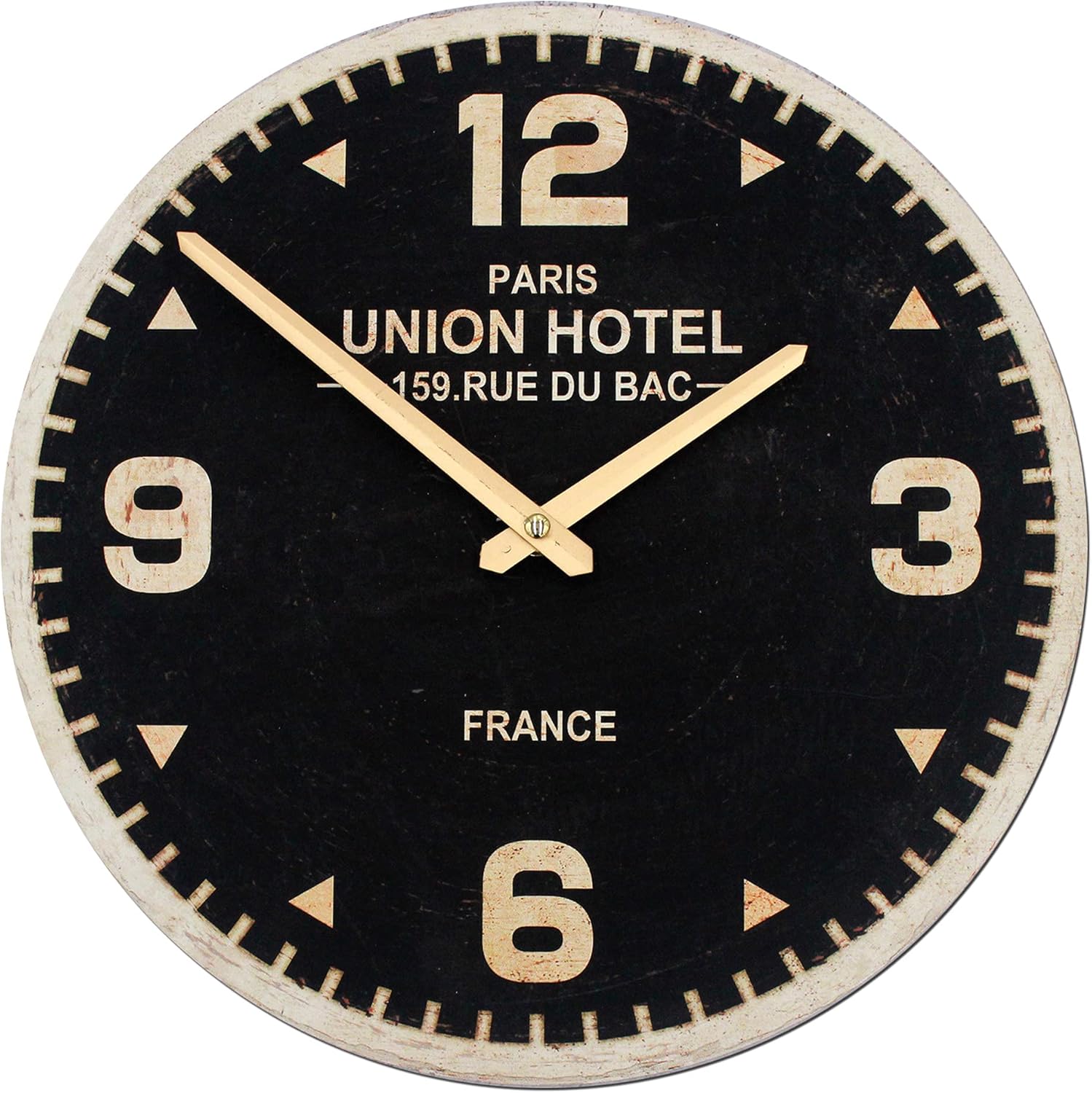 BetyHom Rustic Farmhouse 11.7 Inch Black Round Wooden Wall Clock, Vintage Wall Decor for The Kitchen, Living Room, or Office