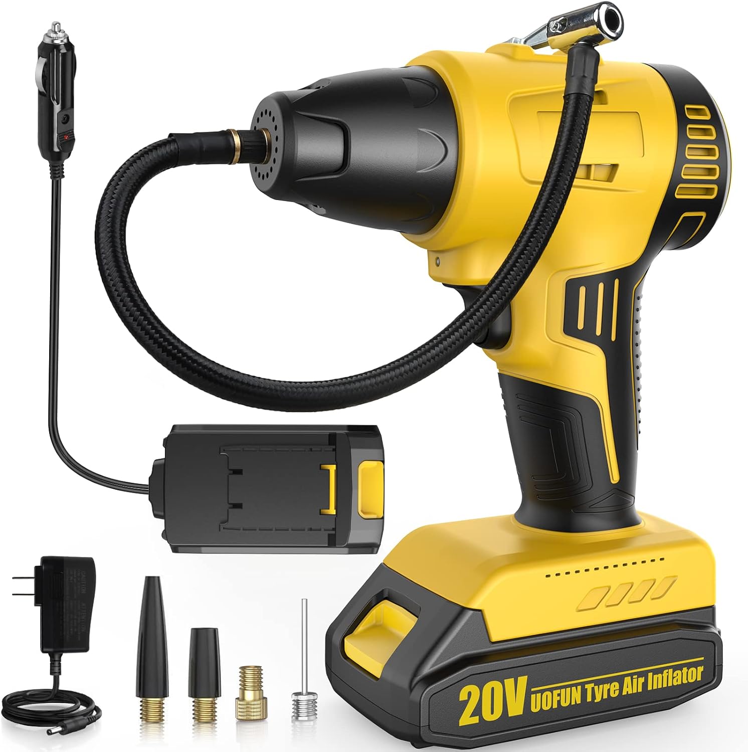 TORYO Tire Inflator, 20V 150PSI Portable Air Compressor Cordless Tire Pump with 2500mAh Rechargeable Li-ion Battery& 12V Car Power Adapter, Portable Air Pump for Car SUV RV Tires (20V) Pack of 2