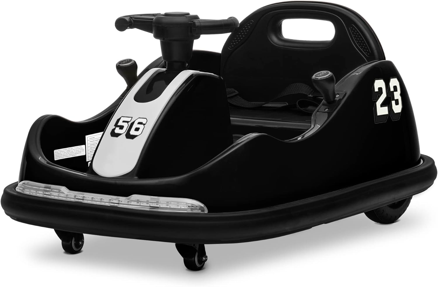 Kidzone DIY Sticker Race Car Twin-Motor 12V Kids Toy Electric Ride On Bumper Car Vehicle with Remote Control, Bluetooth, Music, LED Lights & 360 Spin &ndash; Blue