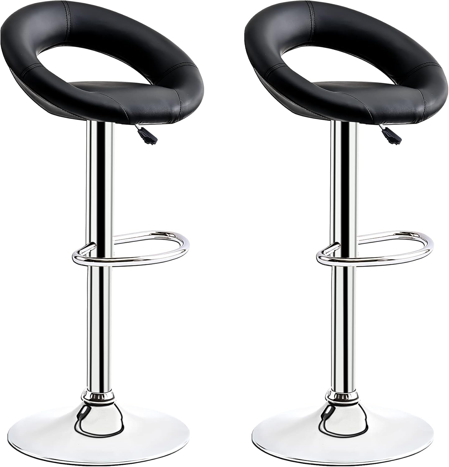 JOISCOPE Bar Stools Set of 2,Adjustable Bar Stools,Counter Stool with Back PU Leather ,Swivel Stools for Kitchen,Bar,Cafe,ofice,Armless Hydraulic Round Island Barstool(C-Style,Black)
