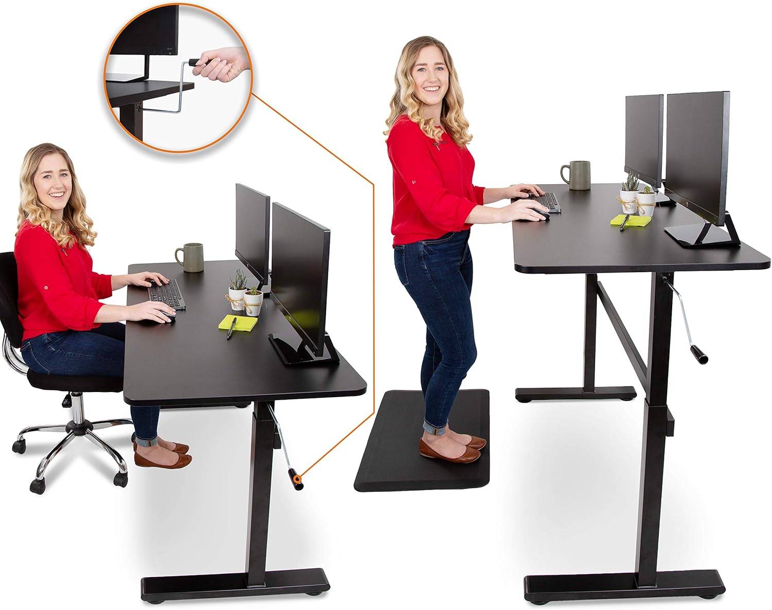 Stand Steady Tranzendesk 55 Inch Standing Desk | New & Improved! | Height Adjustable Sit to Stand Workstation with Removable Crank Handle | Ergonomic Desk Great for Home & Office! (55
