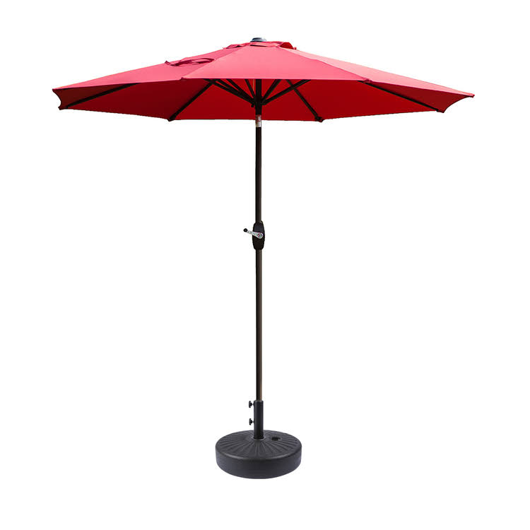 Wo 9 ft Outdoor Patio Market Umbrella with Black Round Base, Red