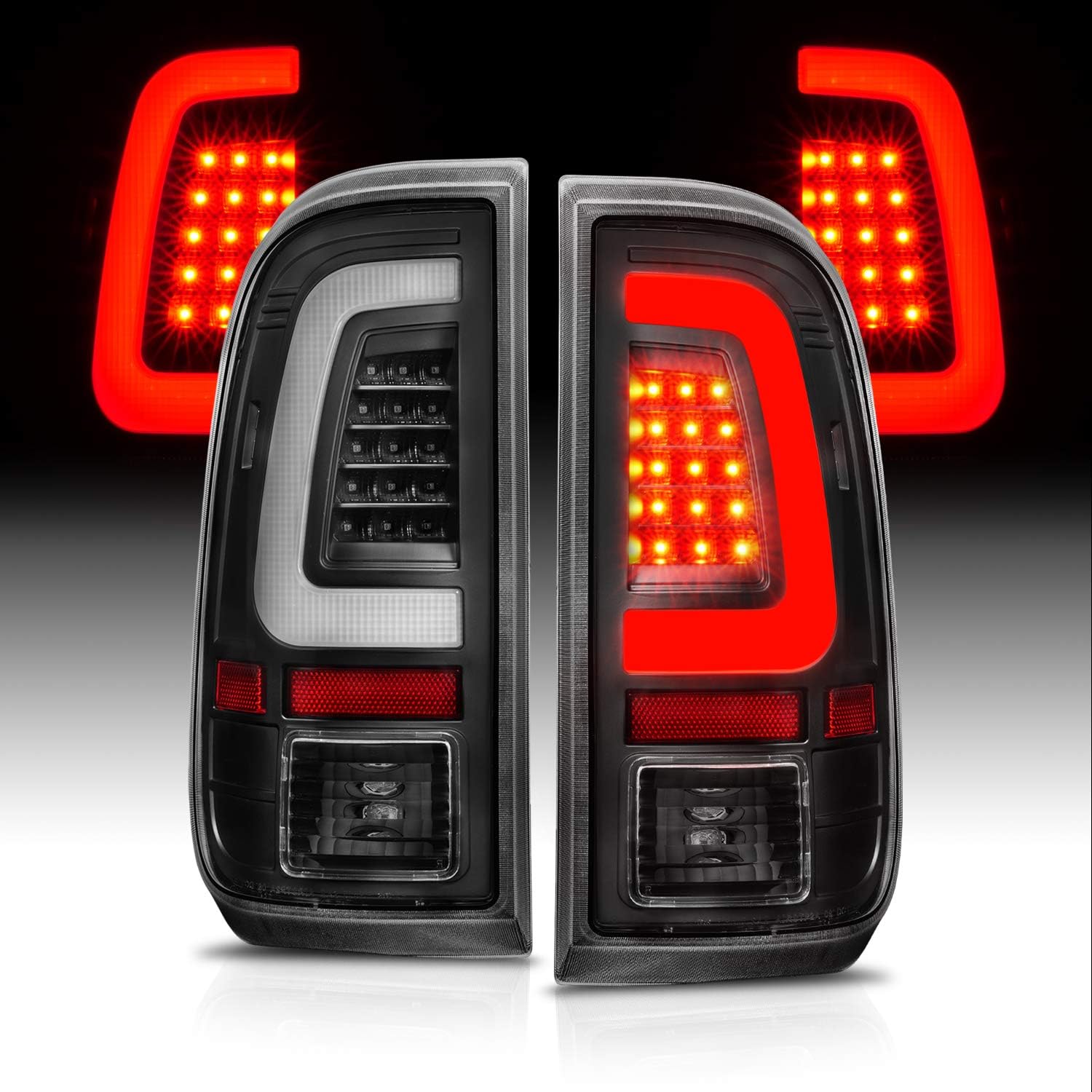 AmeriLite for 2008-2016 Ford F250 F350 F450 SD Dark Black C-Type LED Tube Tail Lights w/Reverse Bulb - Passenger and Driver Side