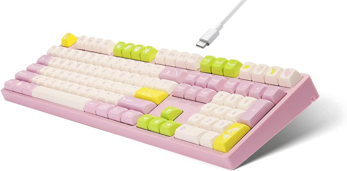 Mechanical Keyboard Pc Gaming Keyboards Wired 108 Keys Blue Red Brown Black Switches Macaron Theme Keycaps Water-Resistant Gaming Keyboard for PC, MAC, PS