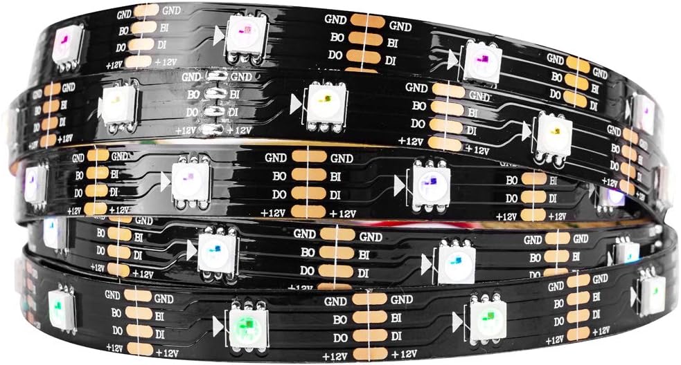 BTF-LIGHTING WS2815 (Upgraded WS2812B) 16.4ft 300 Pixels Magic Dream Color Individually Addressable RGB LED Flexible Strip Light 5050 SMD Dual Signal IP30 Non-Waterproof DC12V Black PCB