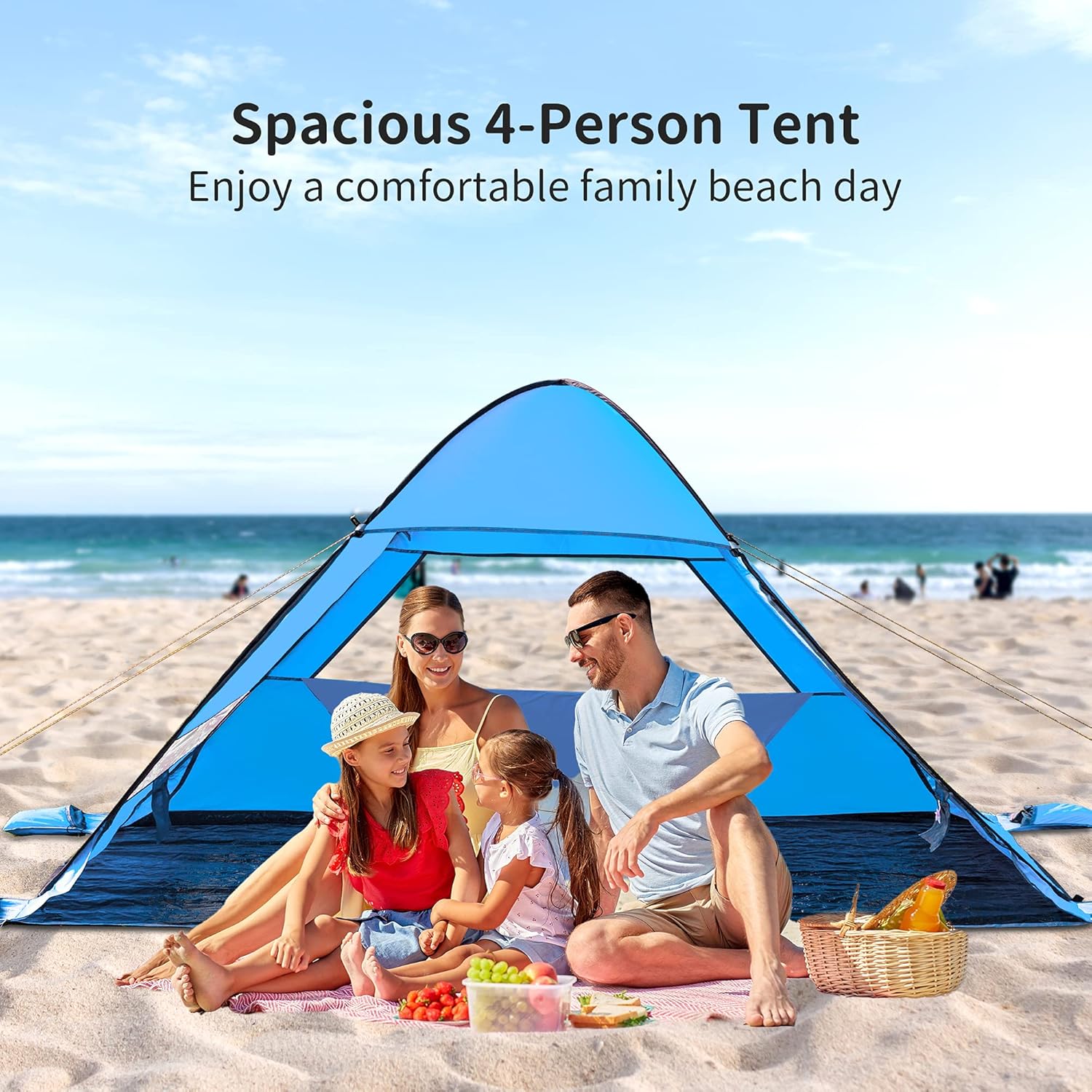 AKASO Beach Tent, Anti UV Pop Up Camping Tent, Ultralight Easy Set Up Small Tents with Carry Bag for 4 Person Hiking Glamping Beach Outdoor