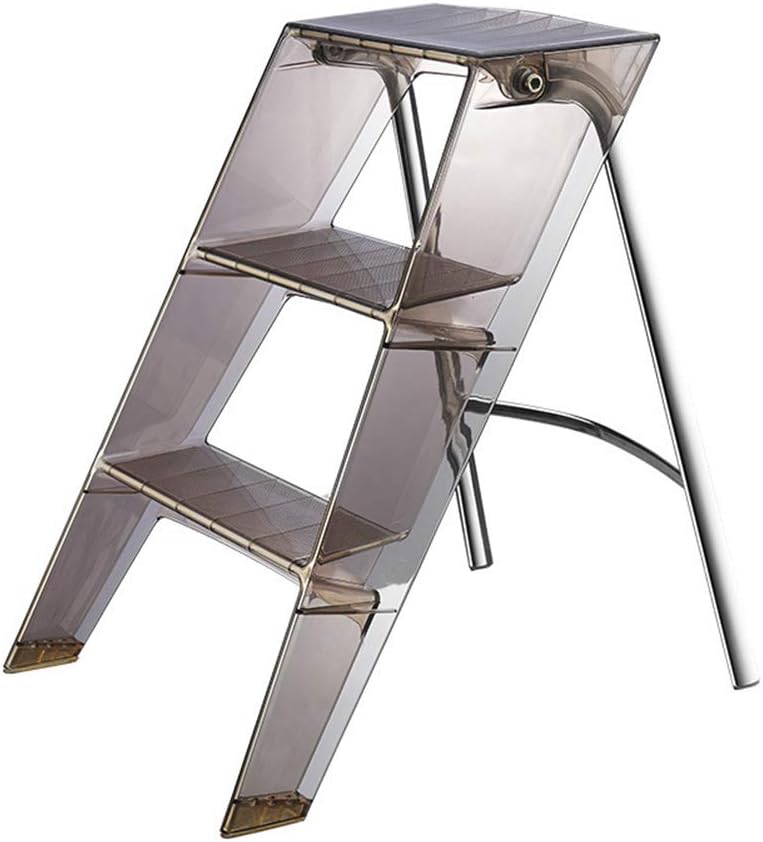 RR-YRF Acrylic Three-Step Ladder Nordic Household Multifunctional Ladder Transparent Folding Stool, Library Foot Pedal Non-Slip Ladder,A