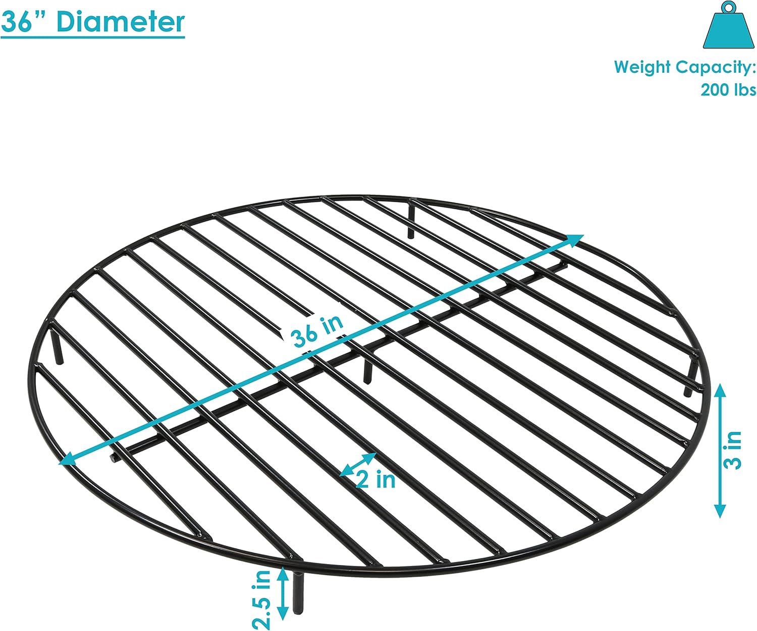 Sunnydaze Fire Pit Grate - Heavy-Duty Steel - Round Firewood Grate for Outdoor Firepits - 36-Inch Black