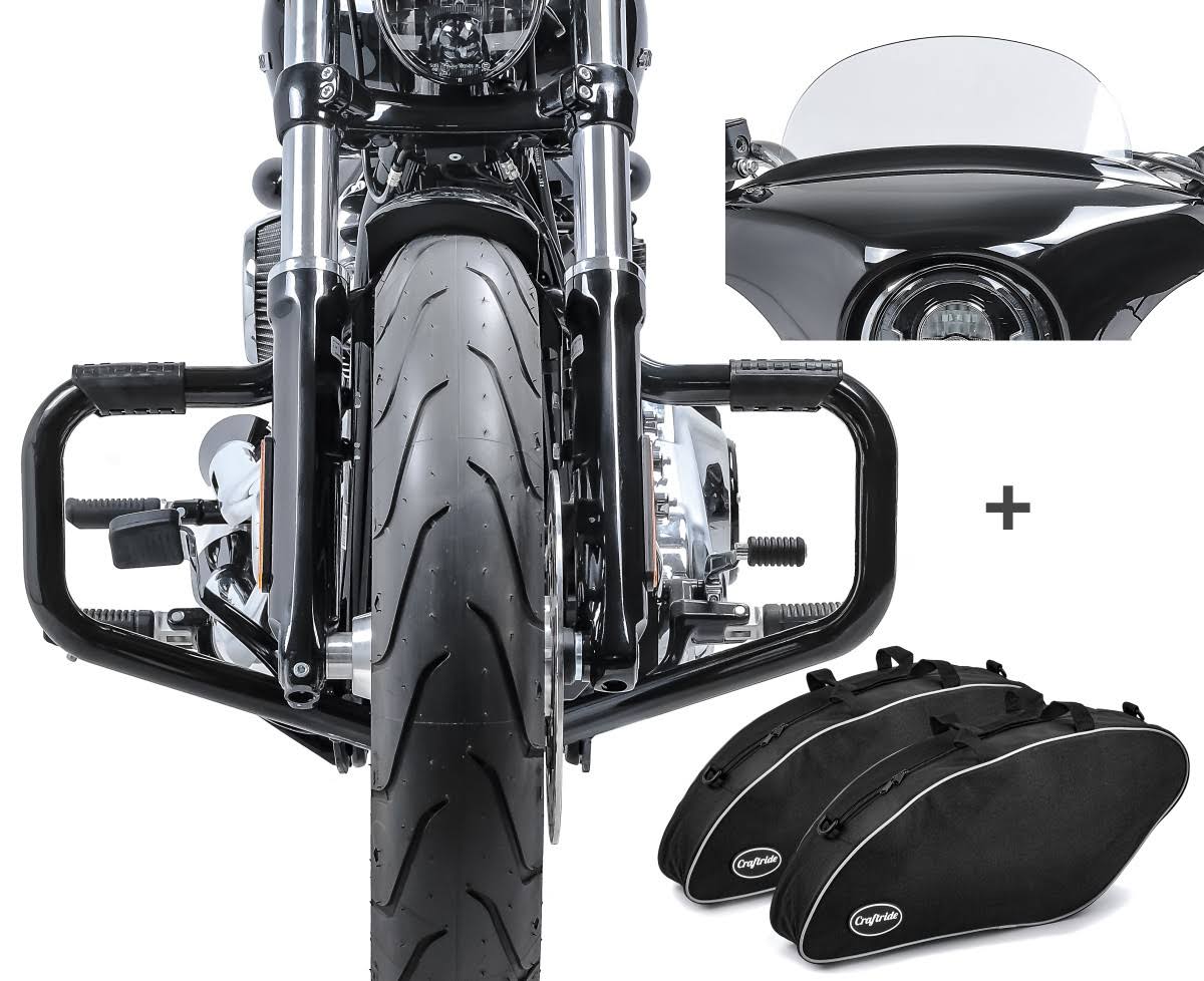 Set STS6 Crash Bar Mustache Craftride, Inner Bag Set and Windscreen M for Harley Davidson Sportglide 18-21