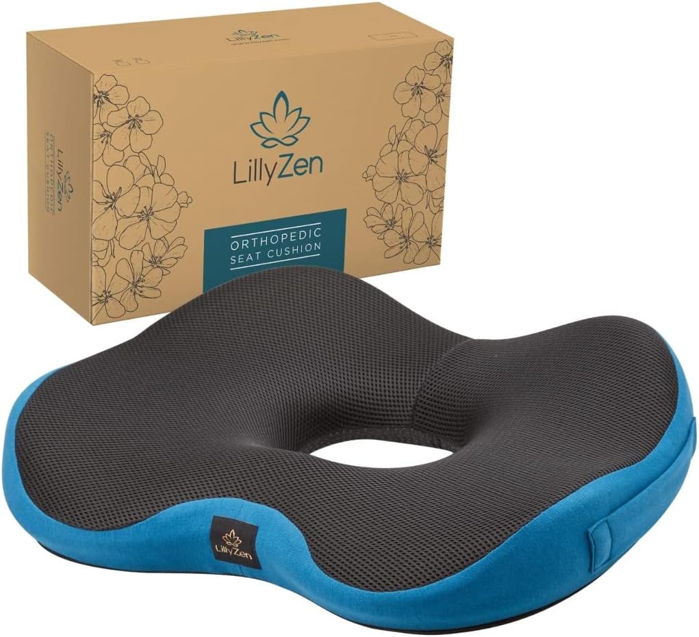 LILLYZEN Donut Pillow for Tailbone Pain Relief Memory Foam SEAT Cushion Orthopedic SEAT Pressure Relief Sitting Coccyx Sciatica HEMORRHOID Pregnancy Postpartum Office Chair Butt Pillows (Black Blue)