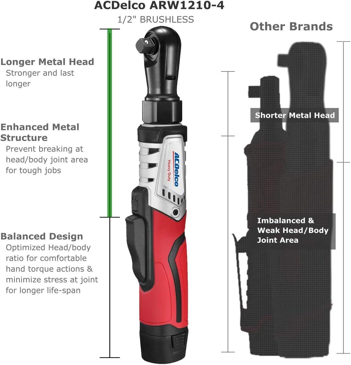 ACDelco ARW1210-4P G12 Series 12V Cordless Li-ion &frac12;&rdquo; 70 ft-lbs. Brushless Ratchet Wrench Tool Kit