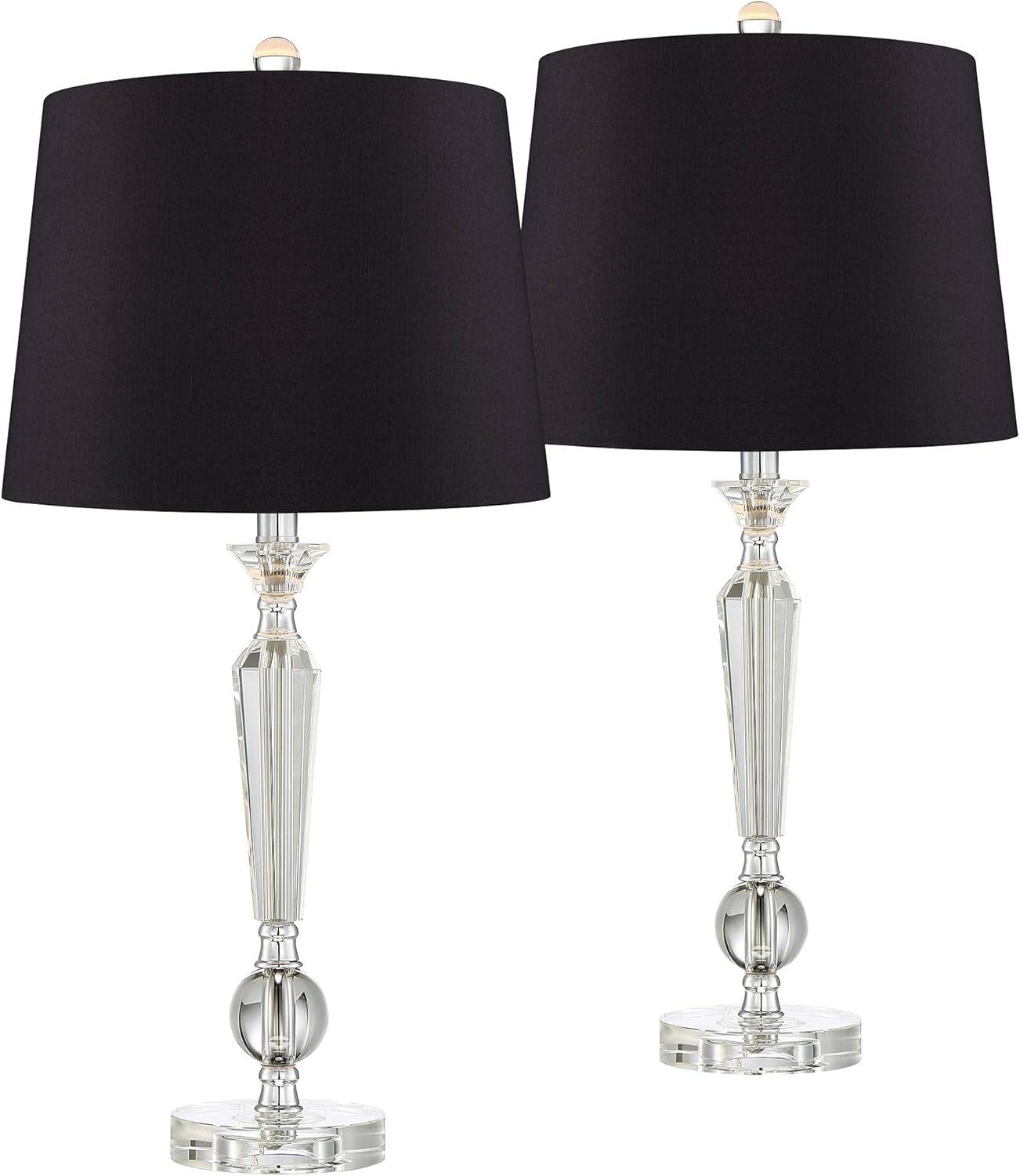 Jolie Traditional Glam Art Deco Table Lamps Set of 2 Candlestick Clear Crystal Glass Black Drum Shade Decor for Living Room Bedroom House Bedside Nightstand Home Office Family - Vienna Full Spectrum