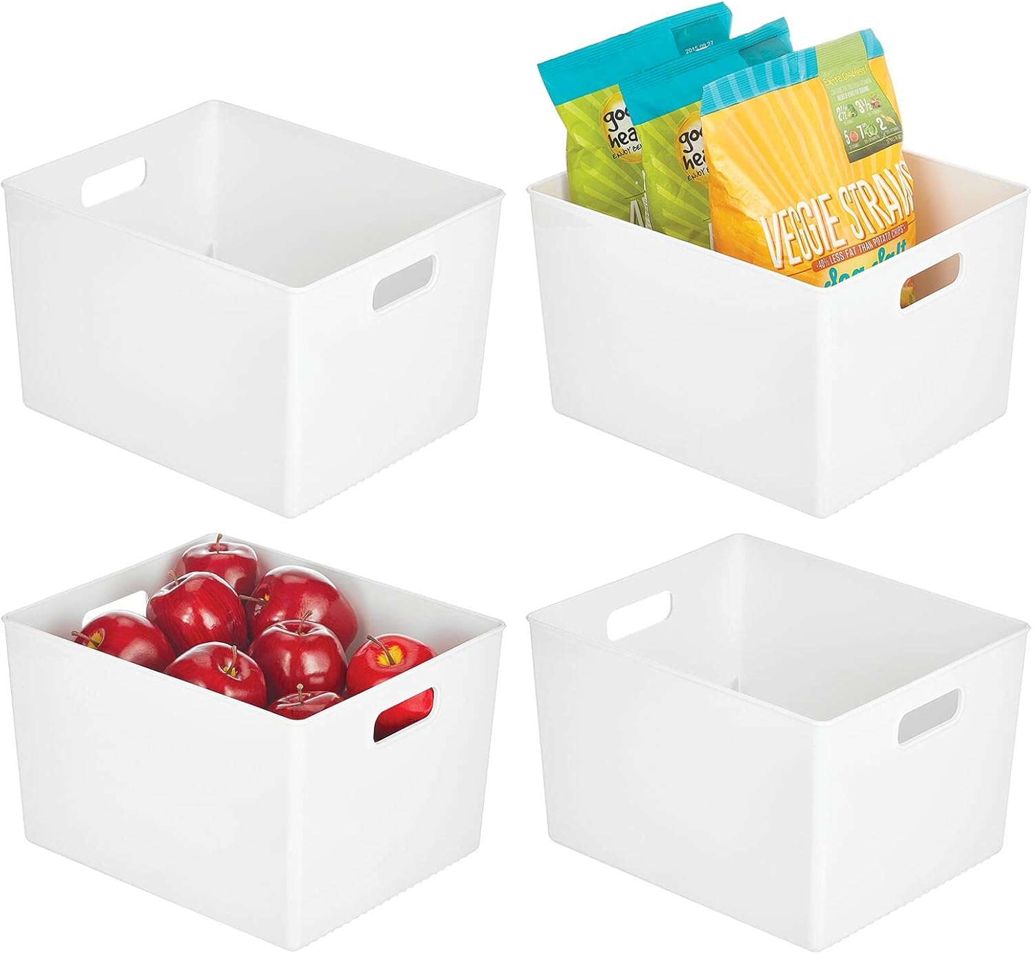 mDesign Plastic Storage Organizer Large Container Bin - Accessory for Kitchen Organization, Pantry, Cabinet, Countertop Fridge Refrigerator - for Organizing Food - 4 Pack - White Pack of 2