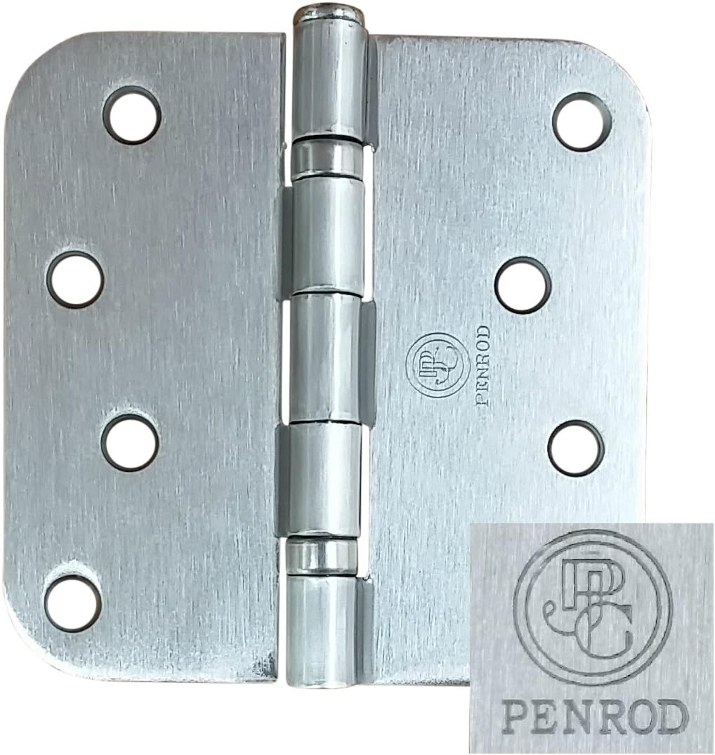 Penrod Door Hinges, Satin Nickel, Ball Bearing 4 Inch with 5/8 Inch Radius, 3 Pack