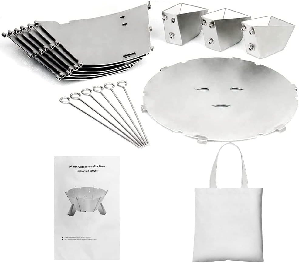 Portable Collapsible Fire Pit for Outdoor Camping fire, Detachable Stainless Steel Wood Burning RV Fire Pits, Foldable BBQ Basin Disassembly for Camper Carrying