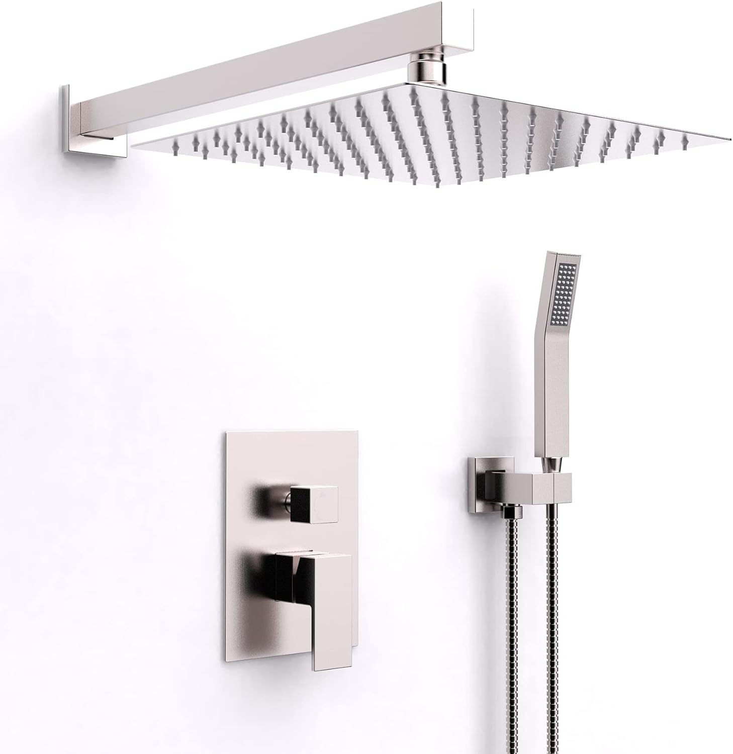 12 Inch Rain Shower System Matte Black Bathroom Shower Faucet Set Complete Bathtub Shower Combo Matte Black Luxury Shower Fixtures Pressure Balance Shower Valve and Trim Kit.