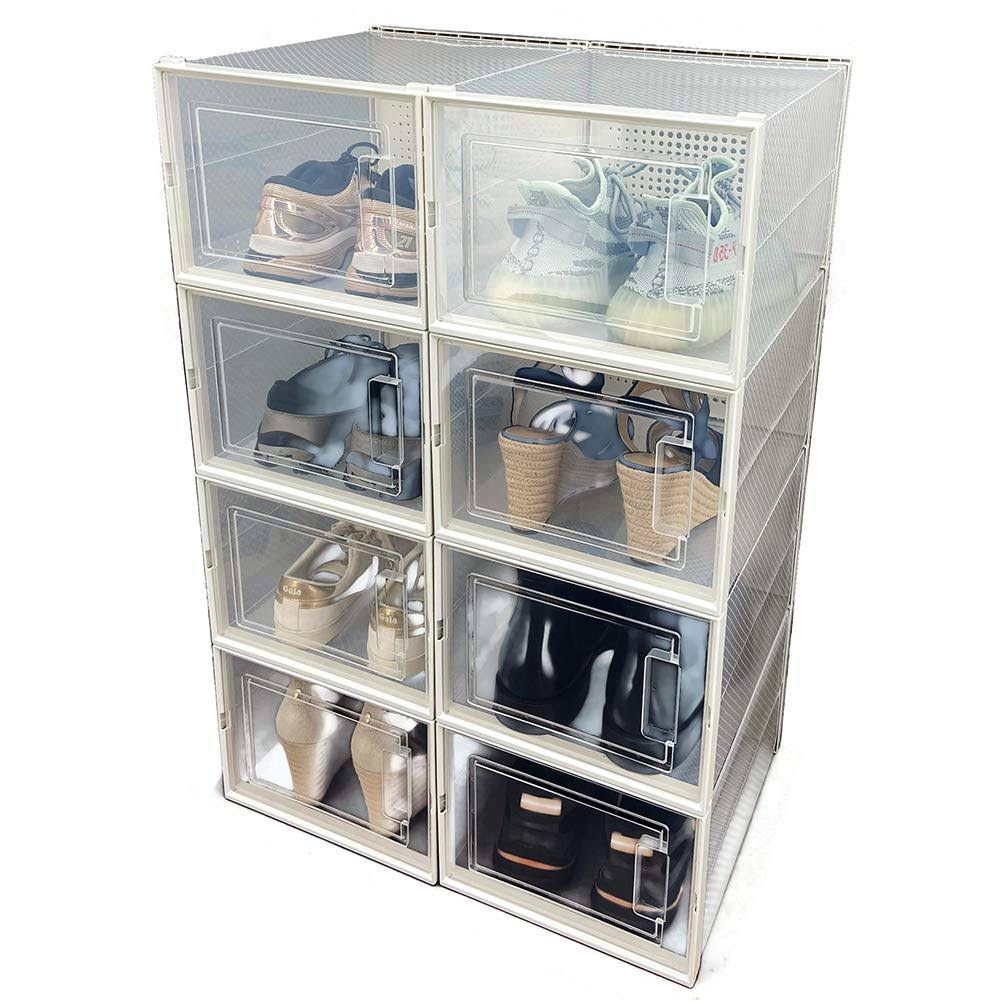 OnDisplay Clik Stackable Interlocking Shoe Box System (Large Clear/White, Set of 8)