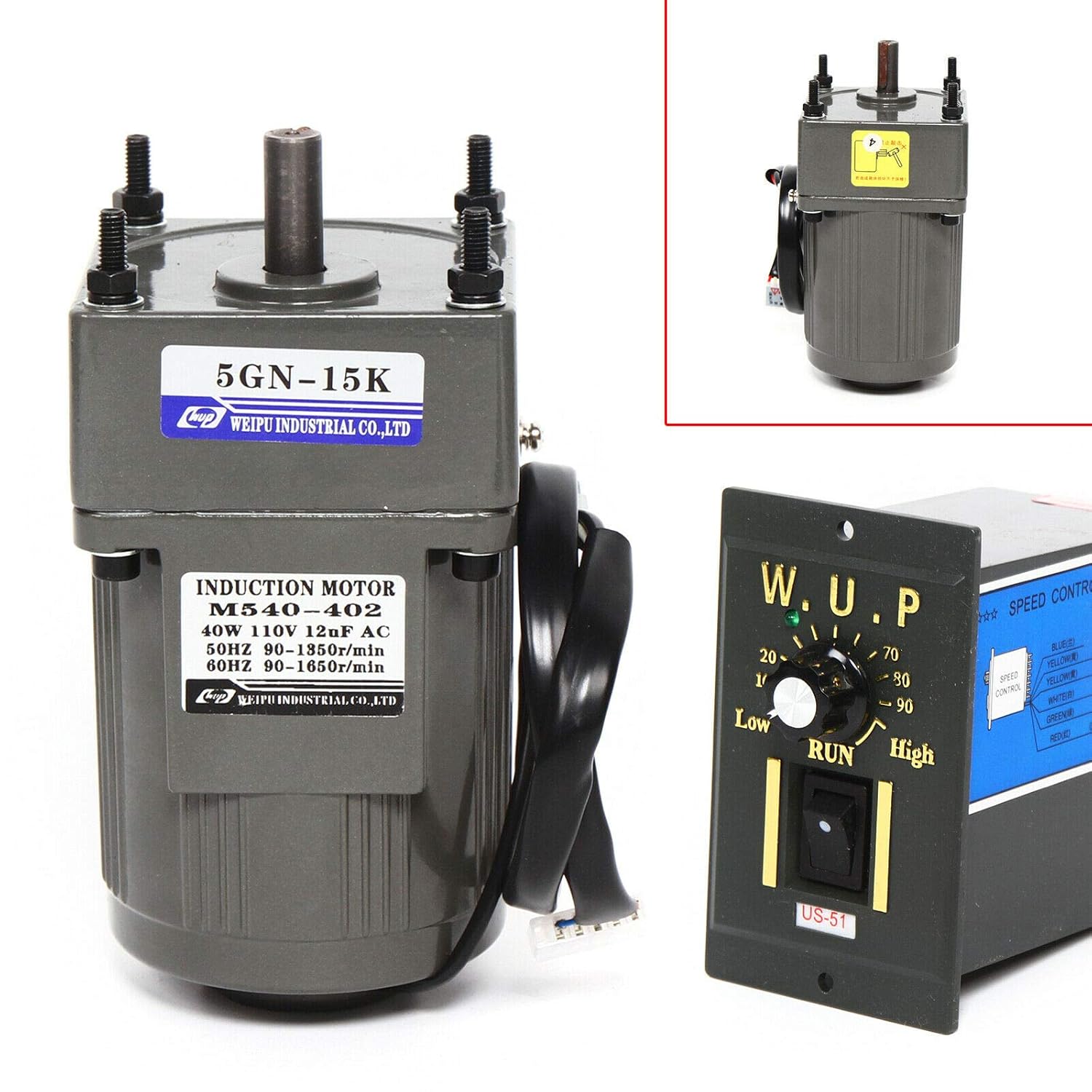 Eapmic 110V 40W Ac Gear Motor Electric Single-phase Motor Gear Motor Electric Variable Speed Adjustable Controller Governor Geared Motor and Adjustable Speed Controller Combo