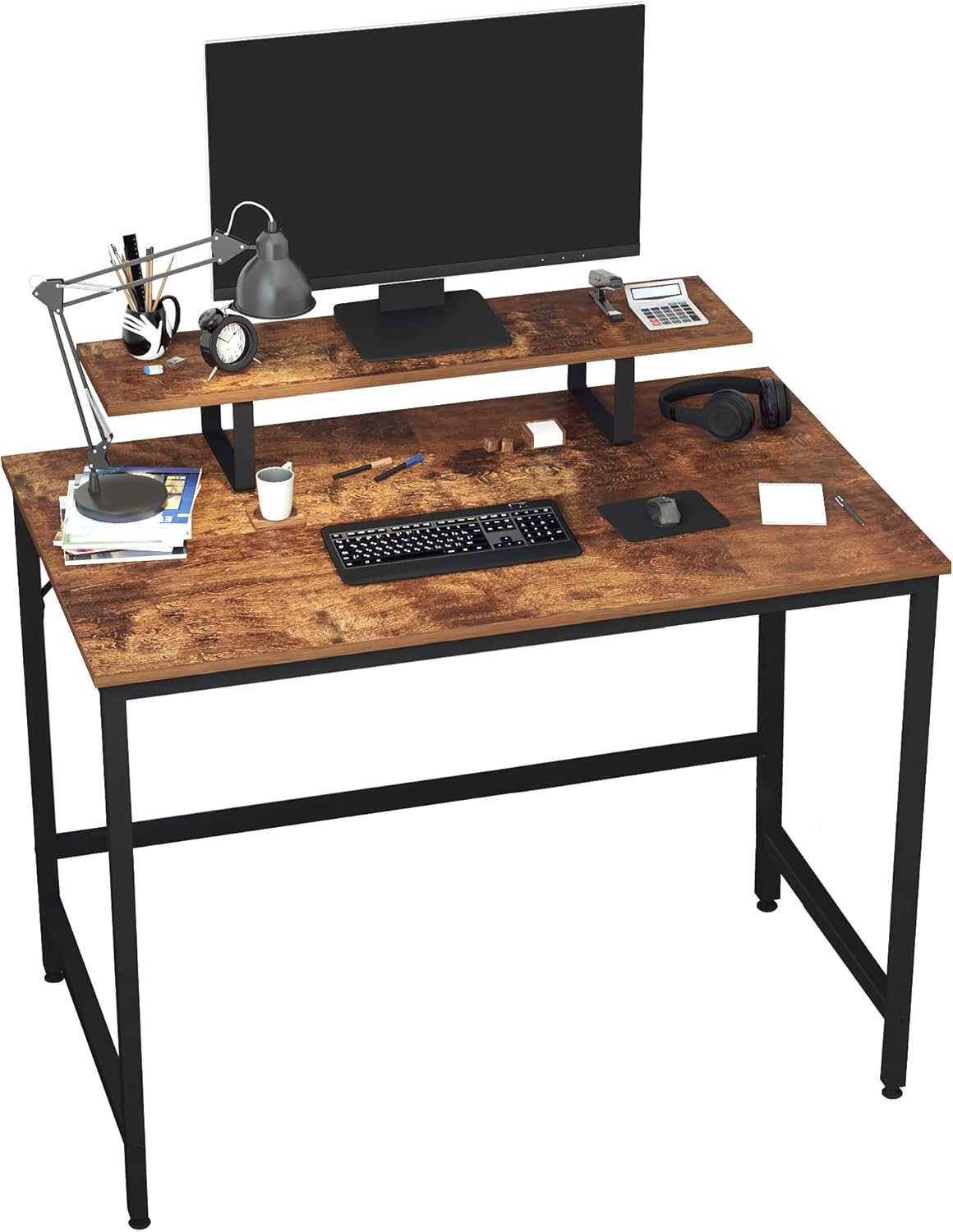 JOISCOPE Computer Desk with Monitor Stand, Study Desk for Home Office, Gaming Desk with Dual Monitor Stand Hutch, Wood and Metal, 40 inches(Vintage Oak Finish) Pack of 2