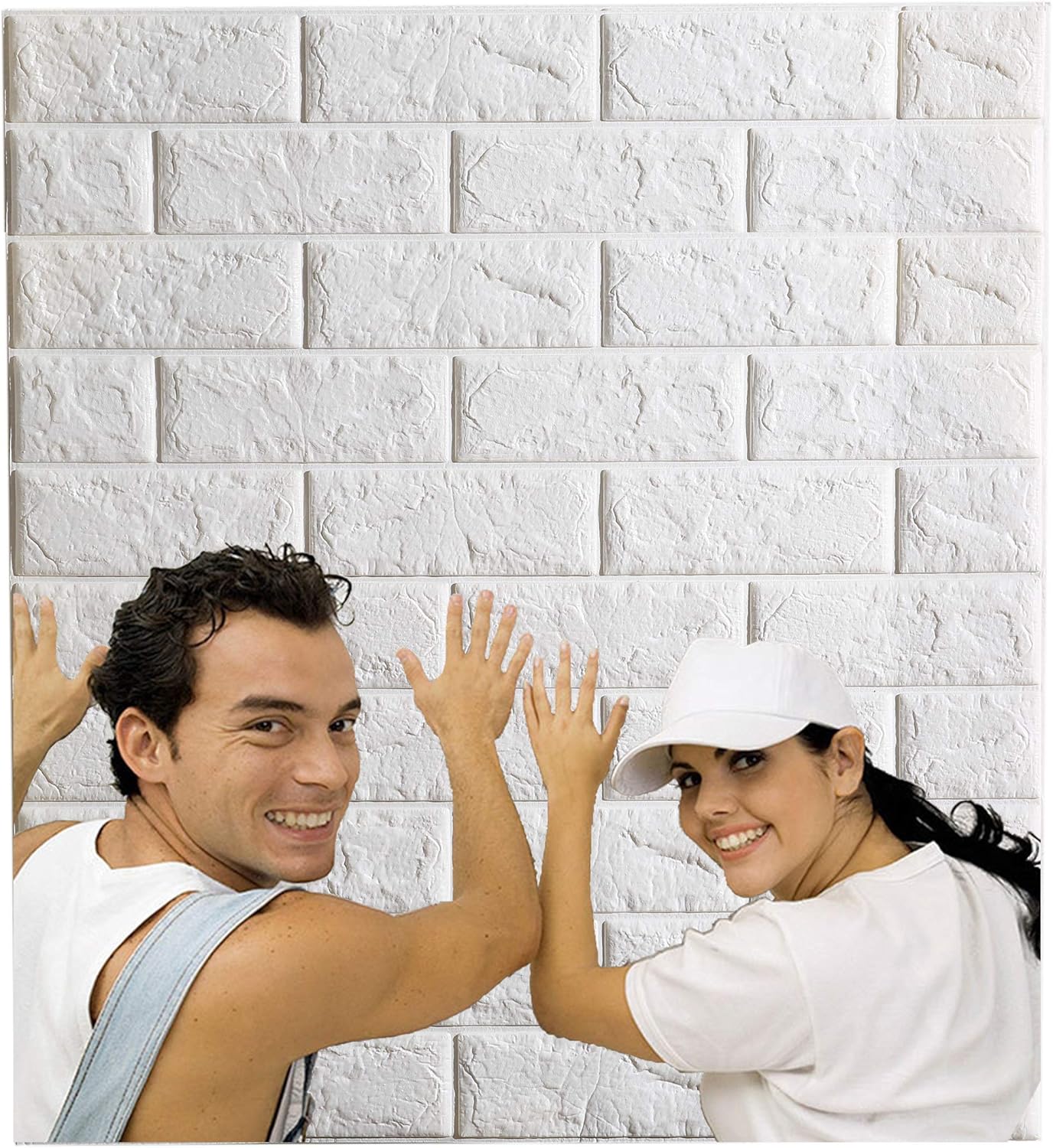 Arthome White Brick 3D Wall Panels Peel and Stick Wallpaper for Living Room Bedroom Background Wall Decoration (10 Pack, White 56.9 sq feet)