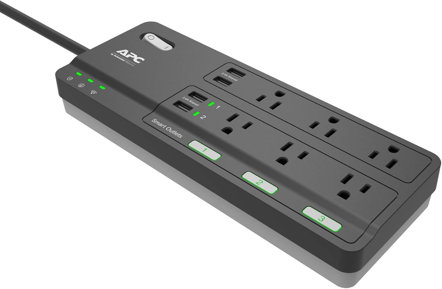 APC Smart Plug Wi-Fi Power Strip with USB Ports, PH6U4X32, 3 Smart Plugs that Work with Alexa, 6 Outlets Total, 2160 Joule Surge Protector Black Pack of 2