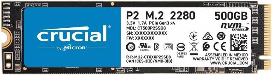 Crucial P2 500GB 3D NAND NVMe PCIe M.2 SSD Up to 2400MB/s - CT500P2SSD8 Pack of 2