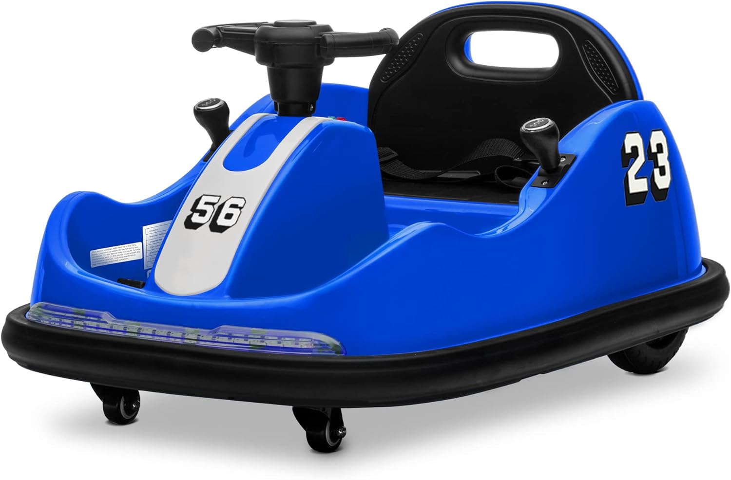 Kidzone DIY Sticker Race Car Twin-Motor 12V Kids Toy Electric Ride On Bumper Car Vehicle with Remote Control, Bluetooth, Music, LED Lights & 360 Spin &ndash; Blue