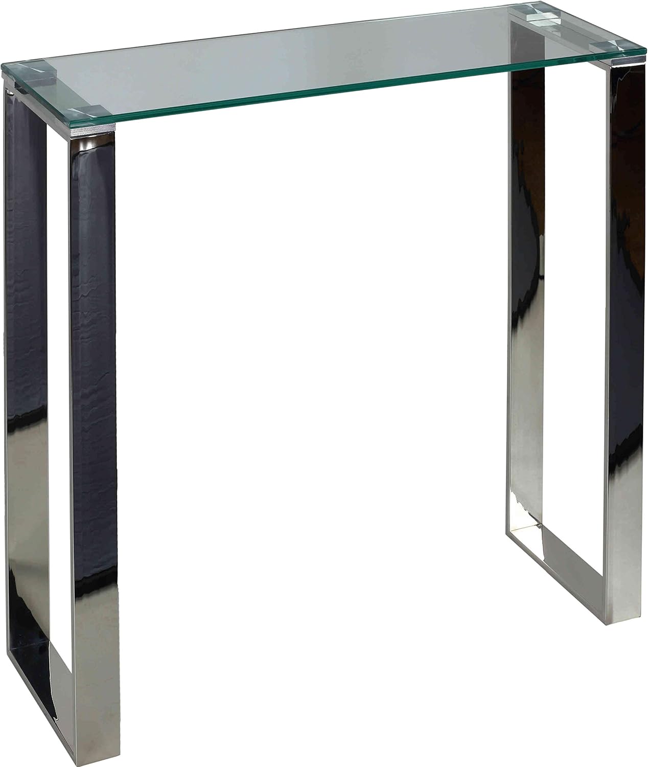Cortesi Home Forli Small Entry Way Console Table Contemporary Glass and Stainless Steel Finish 28 in Wide Accent